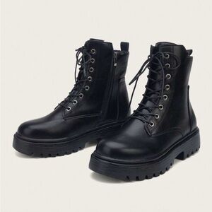 SHEIN Black Combat Boots with Zipper Detail
